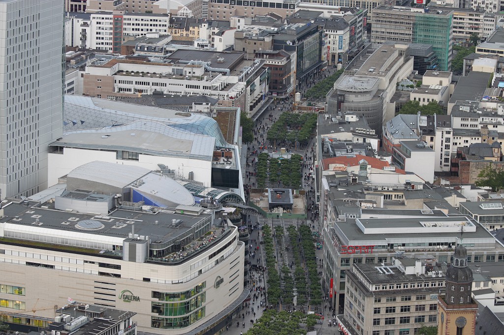 IMG_0294.JPG - The Zeil  http://en.wikipedia.org/wiki/Zeil  street is the biggest shopping street in Frankfurt  http://en.wikipedia.org/wiki/Frankfurt_am_Main . Picture taken from top of Main tower  http://en.wikipedia.org/wiki/Maintower , which offers a public viewing platform.