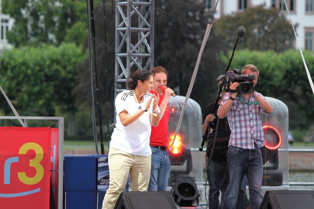 IMG_3416.JPG - Steffi Jones in the hr3 interview. Steffi Jones  http://en.wikipedia.org/wiki/Steffi_Jones  is president of the organisation committee of 2011 FIFA Women's World Cup  http://en.wikipedia.org/wiki/2011_FIFA_Women%27s_World_Cup 