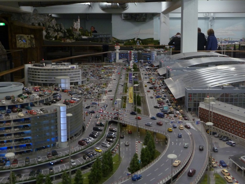 P1050485.JPG - Airport in the  Miniatur Wunderland  ( miniature wonderland ). The world largest miniature railway not only host trains but also running cars, trucks, ship and even "flying" airplanes.