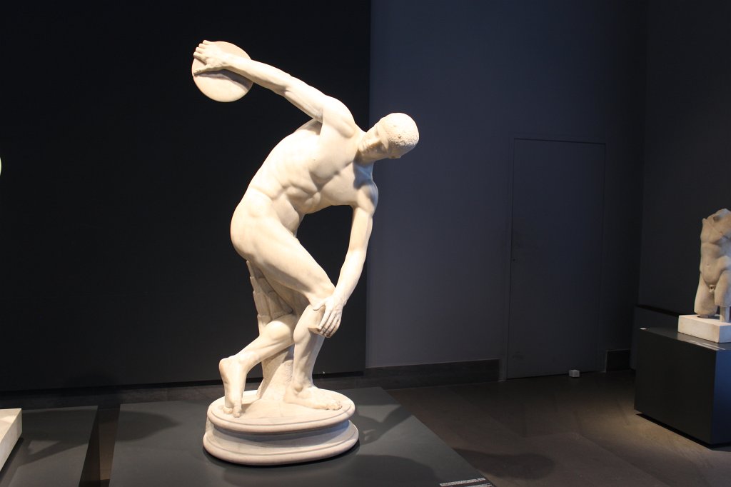 IMG_6741.JPG -  Discobolo Lancellotti . The only almost fully preserved example of its type. The statue is a faithful copy of one of the most admired works of antiquity: the bronze discobolus by the Greek sculptorer ca 450 BC.  National Museum of Rome - Palazzo Massimo alle Terme 