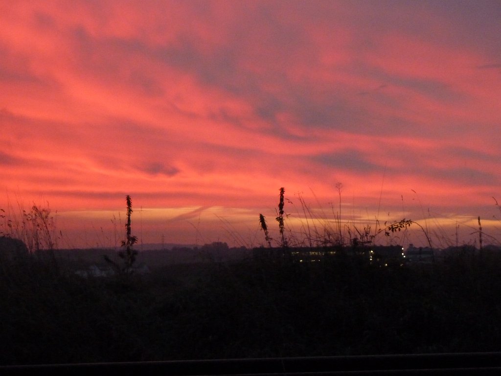 P1100969.JPG - Sunrise coloring the clouds red
