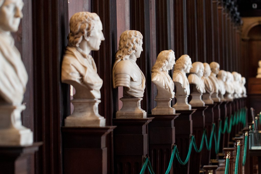 IMG_6515_c.jpg - The Long Room of the Old  Library  of  Trinity College  in Dublin. The library was founded together with the college in 1592. The library has legal deposit rights for Ireland and Great Britain. As such even the long room, even though extended in height, is far too small for all the books. The long room is the main chamber of the old library and was build between 1712 and 1732. It houses 200000 of the oldest books of the library.